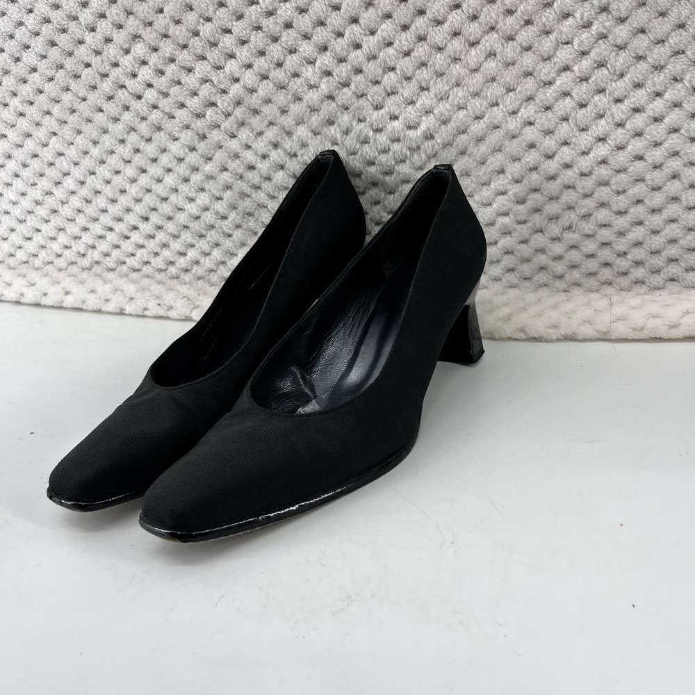 Stuart Weitzman Black Fabric Pumps Classic Career Block Heels Y2K‎ Size 9.5